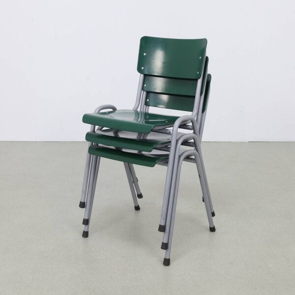 3x Chaise de salle à manger Chaise d'école vintage industrielle, années 1970
