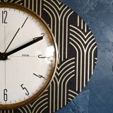 Vintage clock formica silent wall clock "FFR black gold"