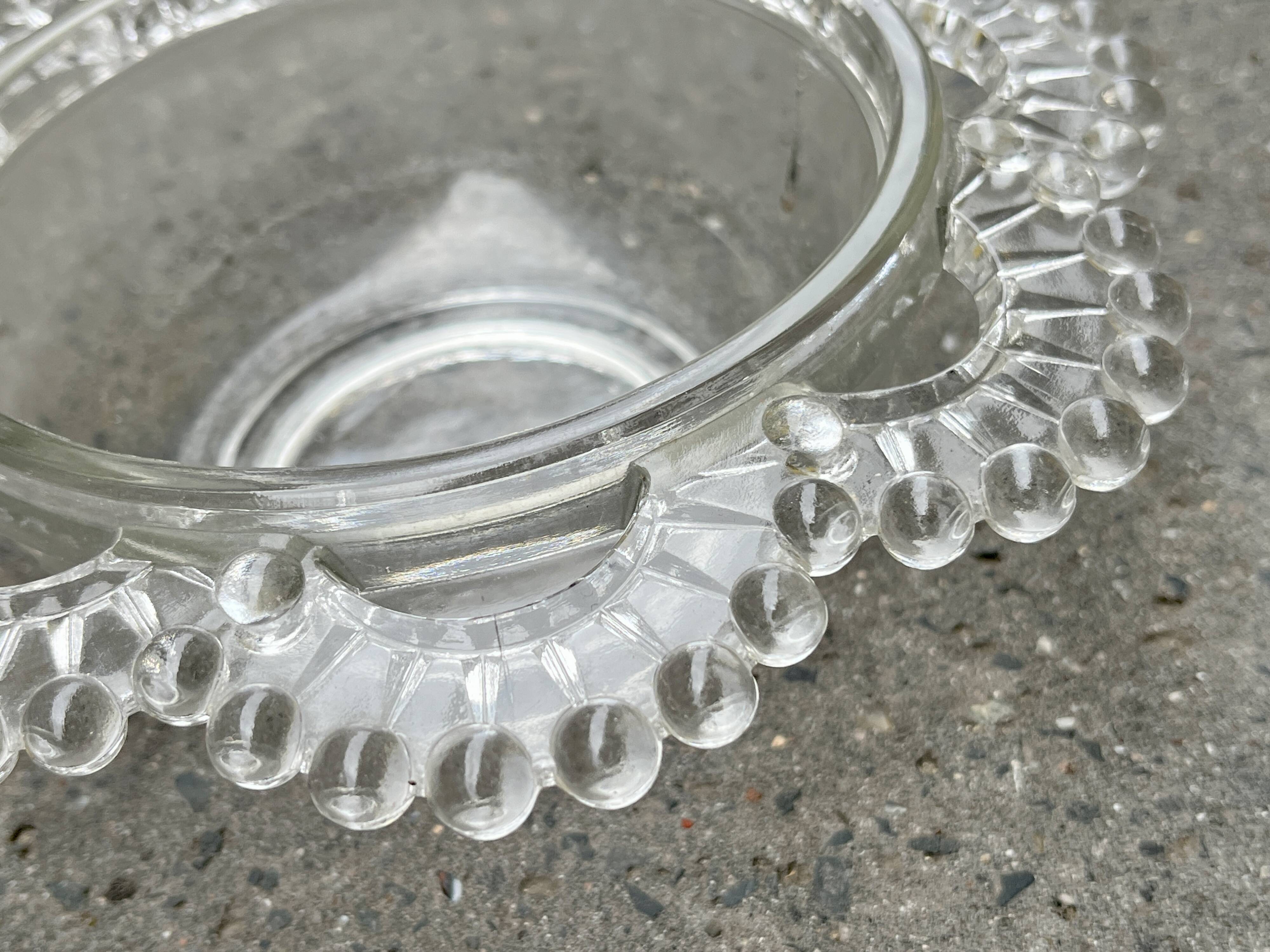 Glass salad bowl with beaded rim, 1900, Art Deco glass salad bowl in the shape of a flower