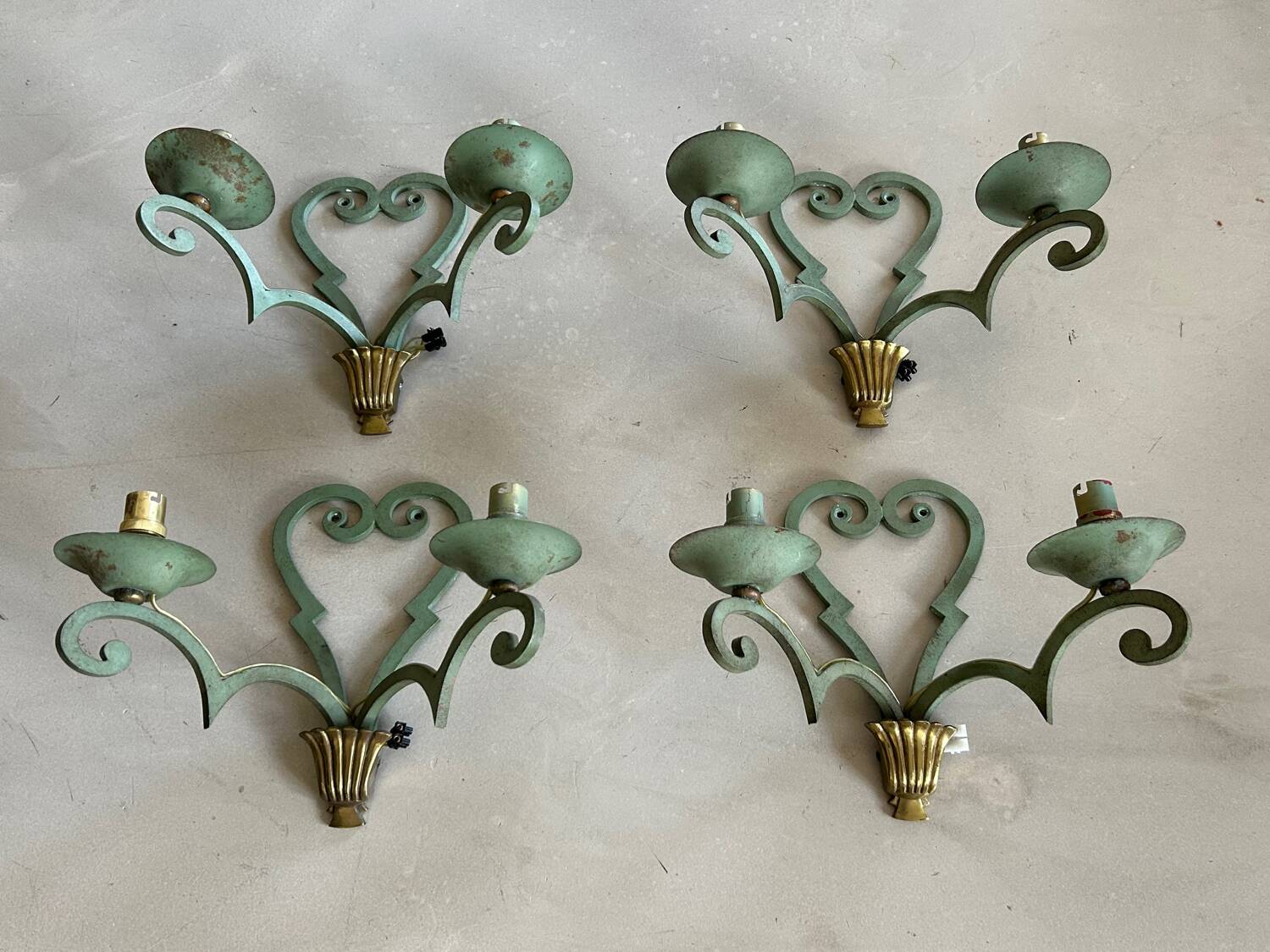 Set of 4 antique metal wall lights / 1950s