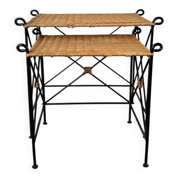 Occasional tables in wrought iron and woven rattan