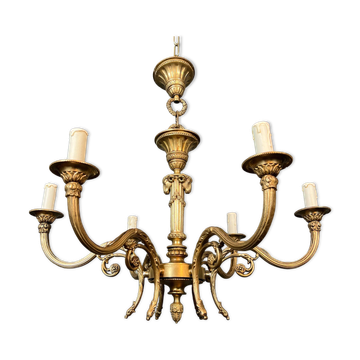 Bronze chandelier with ram's head motifs in the Louis XVI style, in the manner of Maison Jansen.