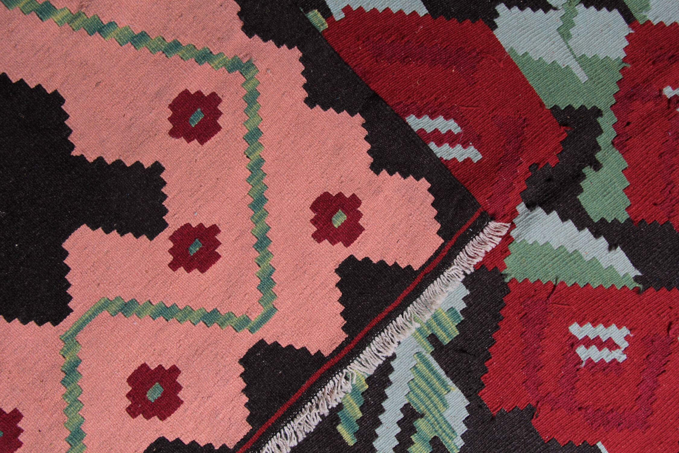 Tapis Kilim moldave en laine, grand motif floral tissé à plat, art populaire, 306 x 242 cm