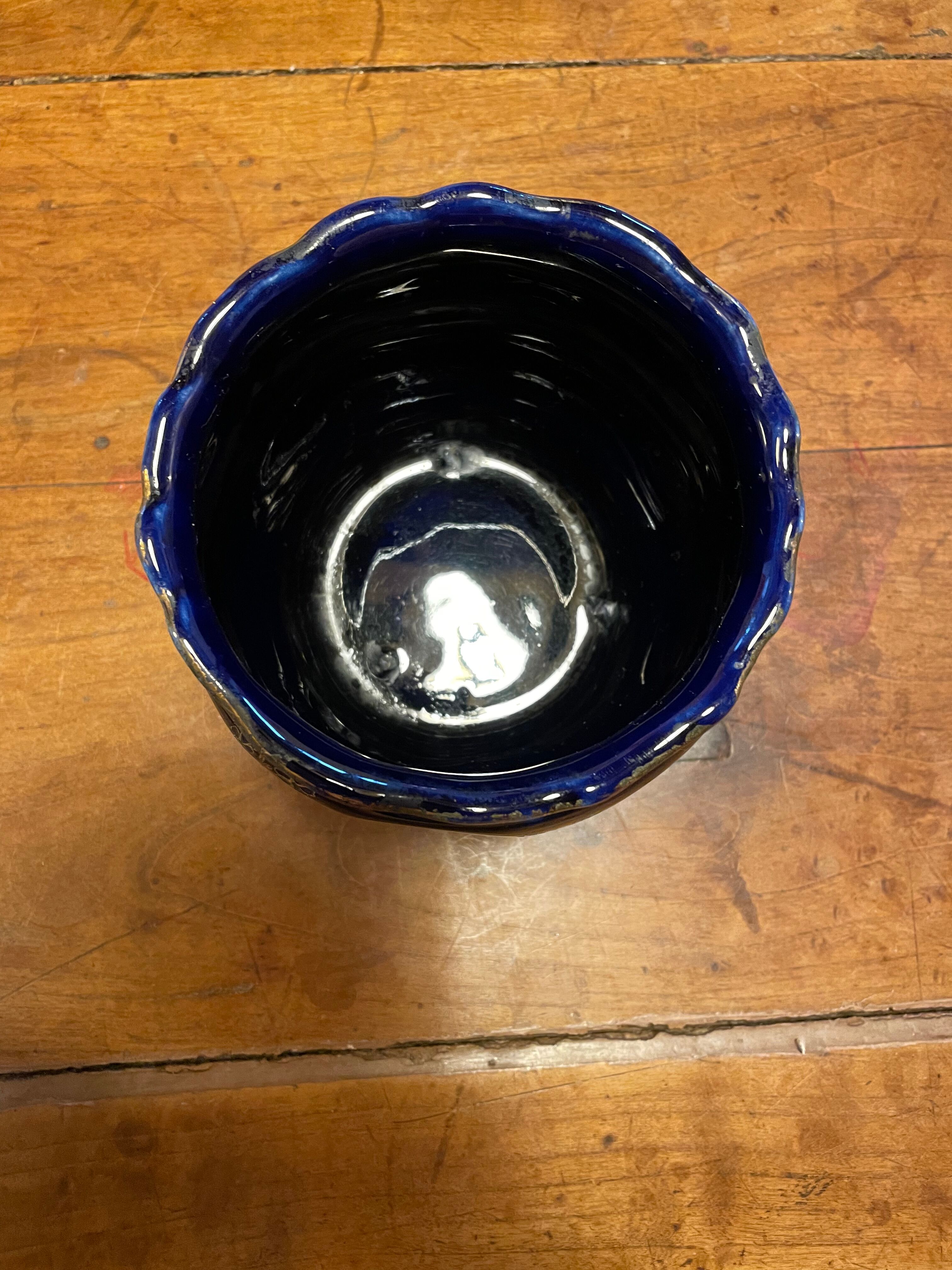 Enamelled ceramic pot cover, deep blue