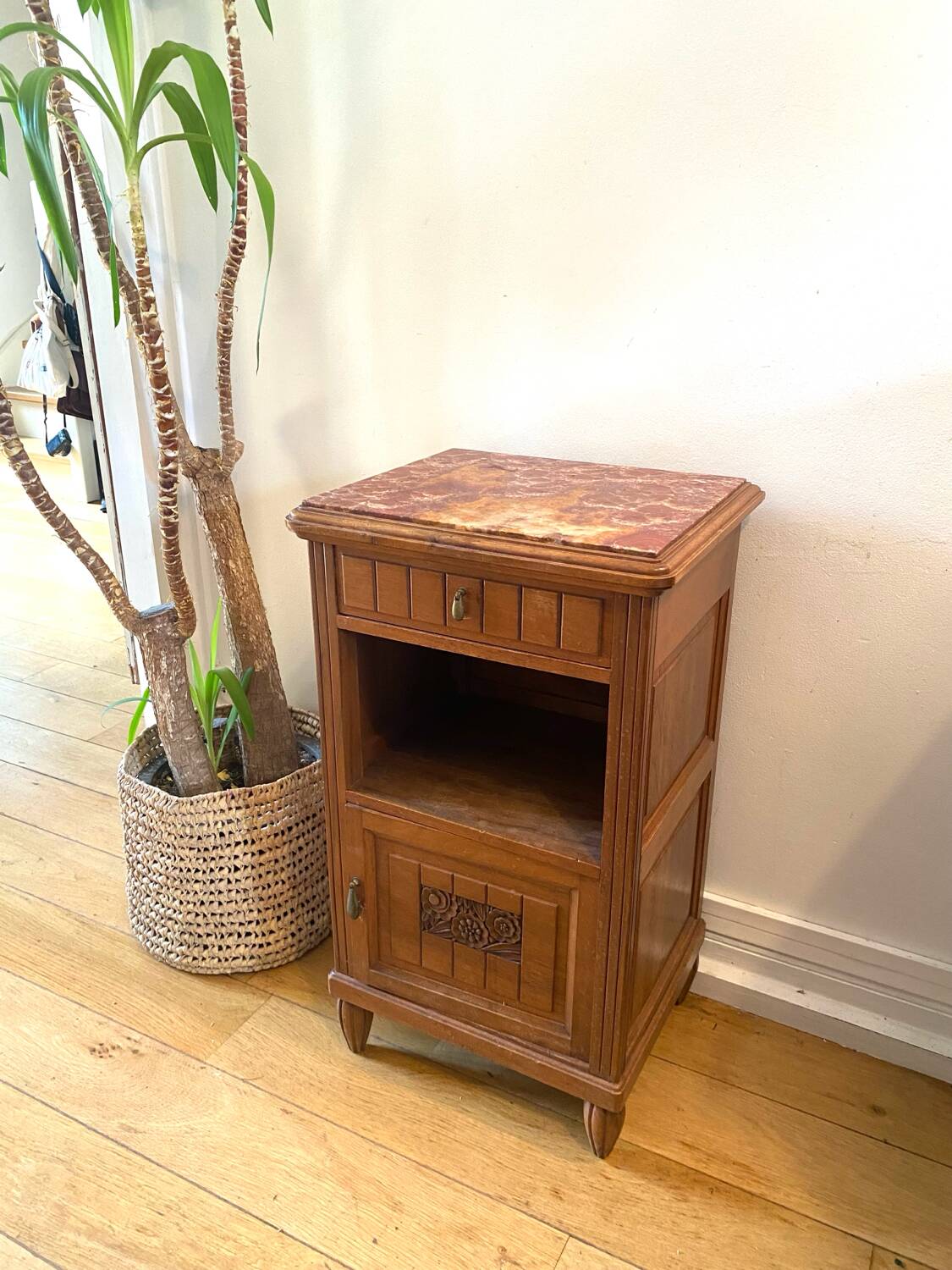 Small solid wood and marble sideboard