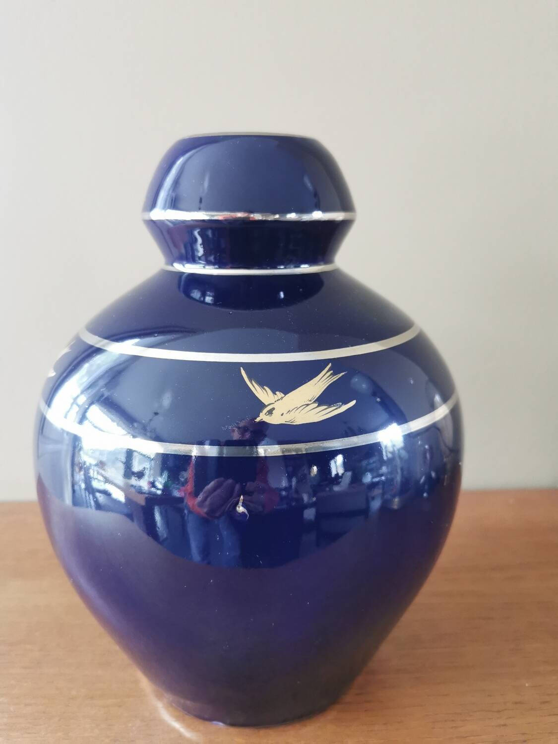Midnight blue ceramic art deco vase