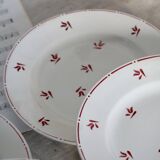 6 old Belgian Nimy earthenware soup plates with red pattern