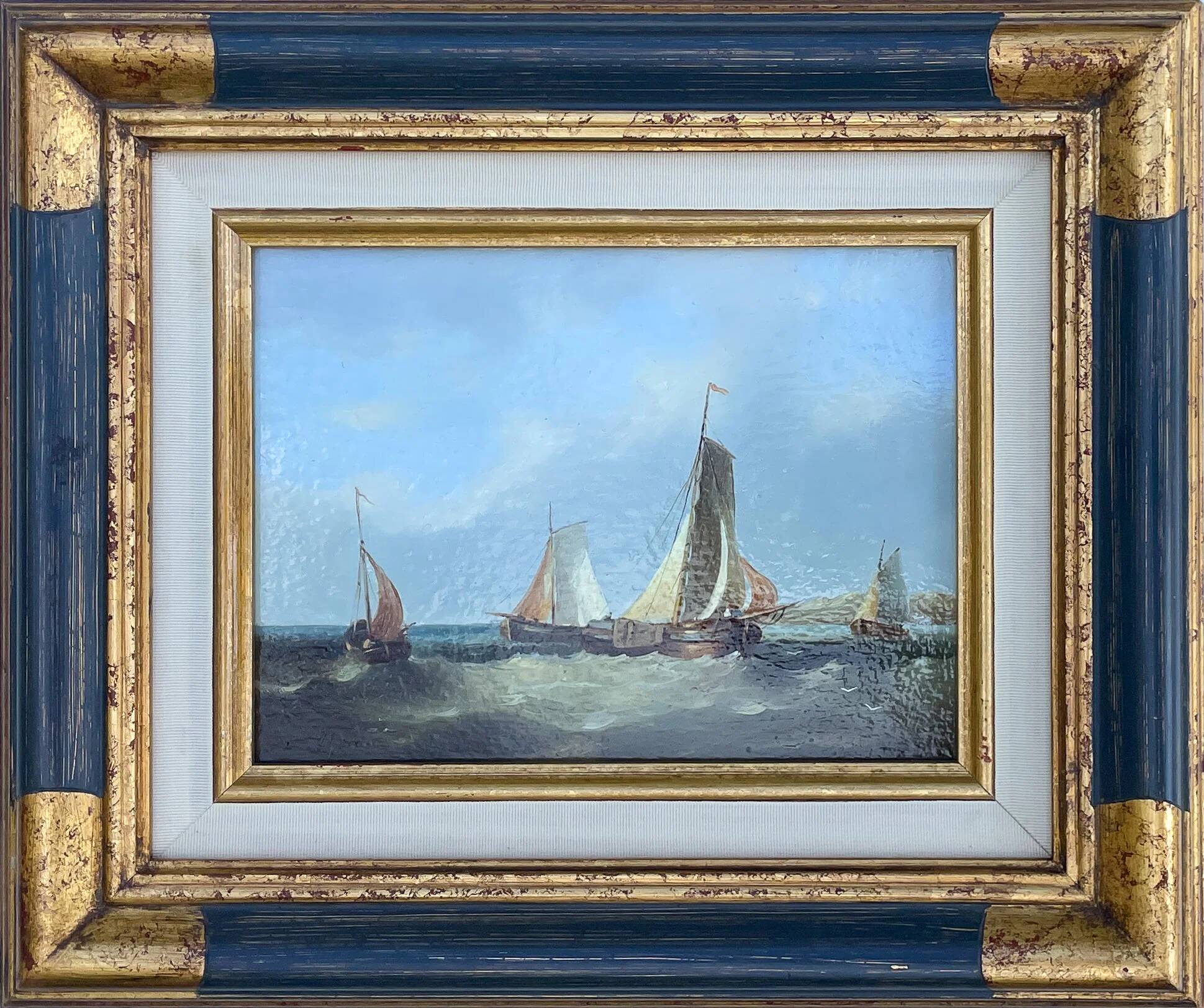 Seascape with sailing boats – oil on panel from the 19th century