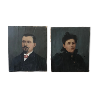Portraits  huile sur toile 19e