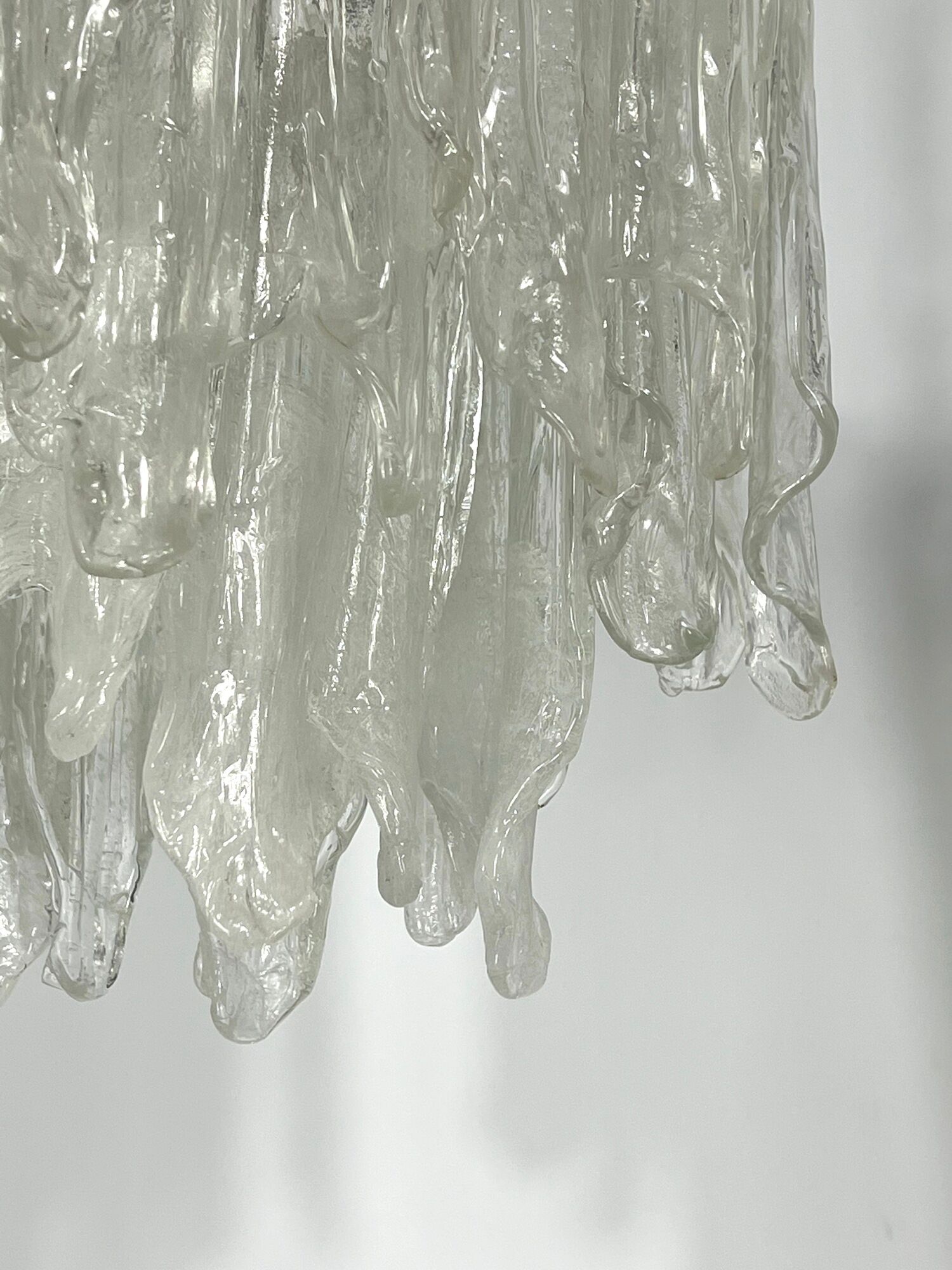Mazzega Ice glass, pair of vintage murano chandeliers from 70s