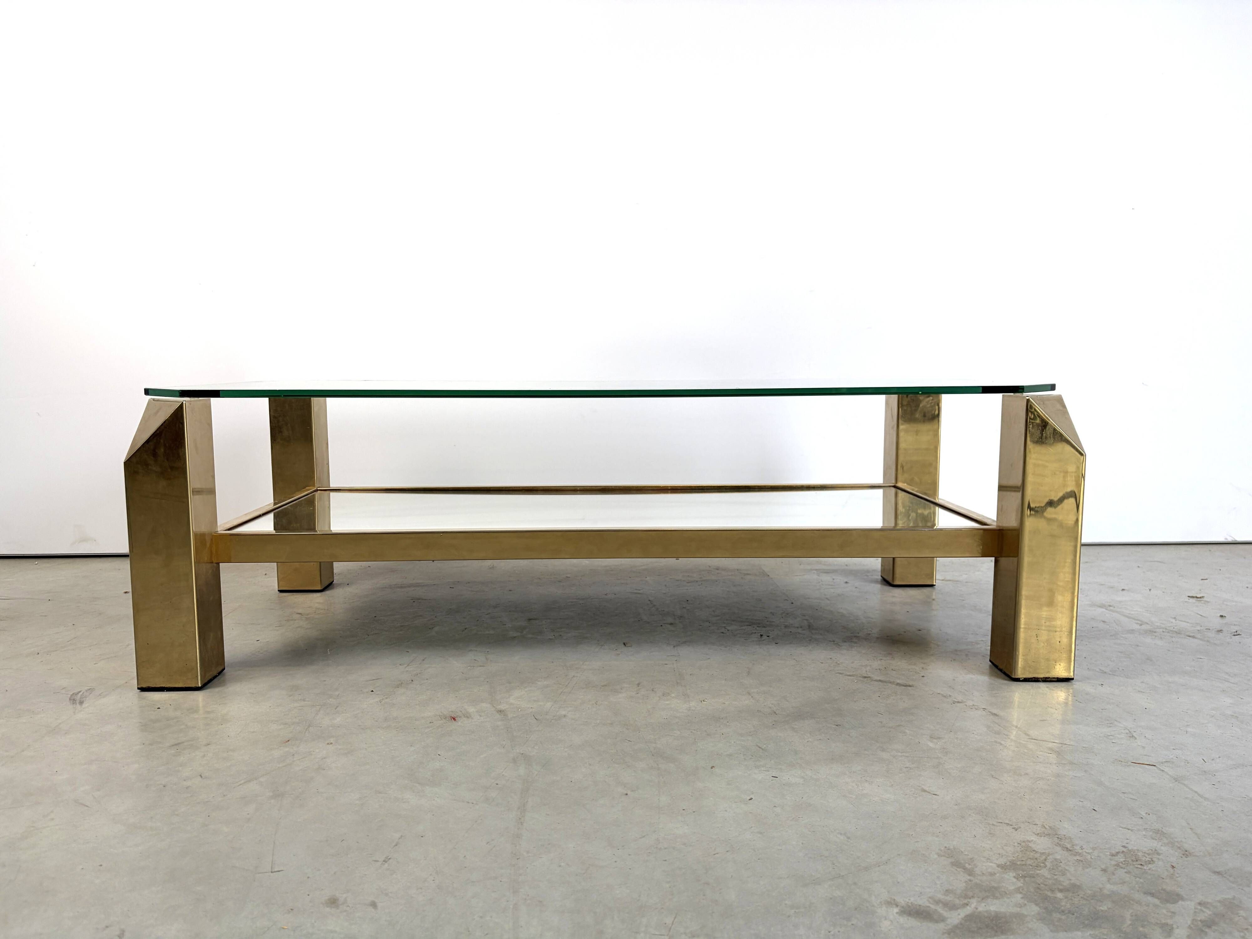 Vintage 23kt gold plate coffee table by Belgochrom, 1970s