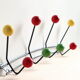 Wall coat holder years 60, 8 hooks wooden balls and lacquered metal