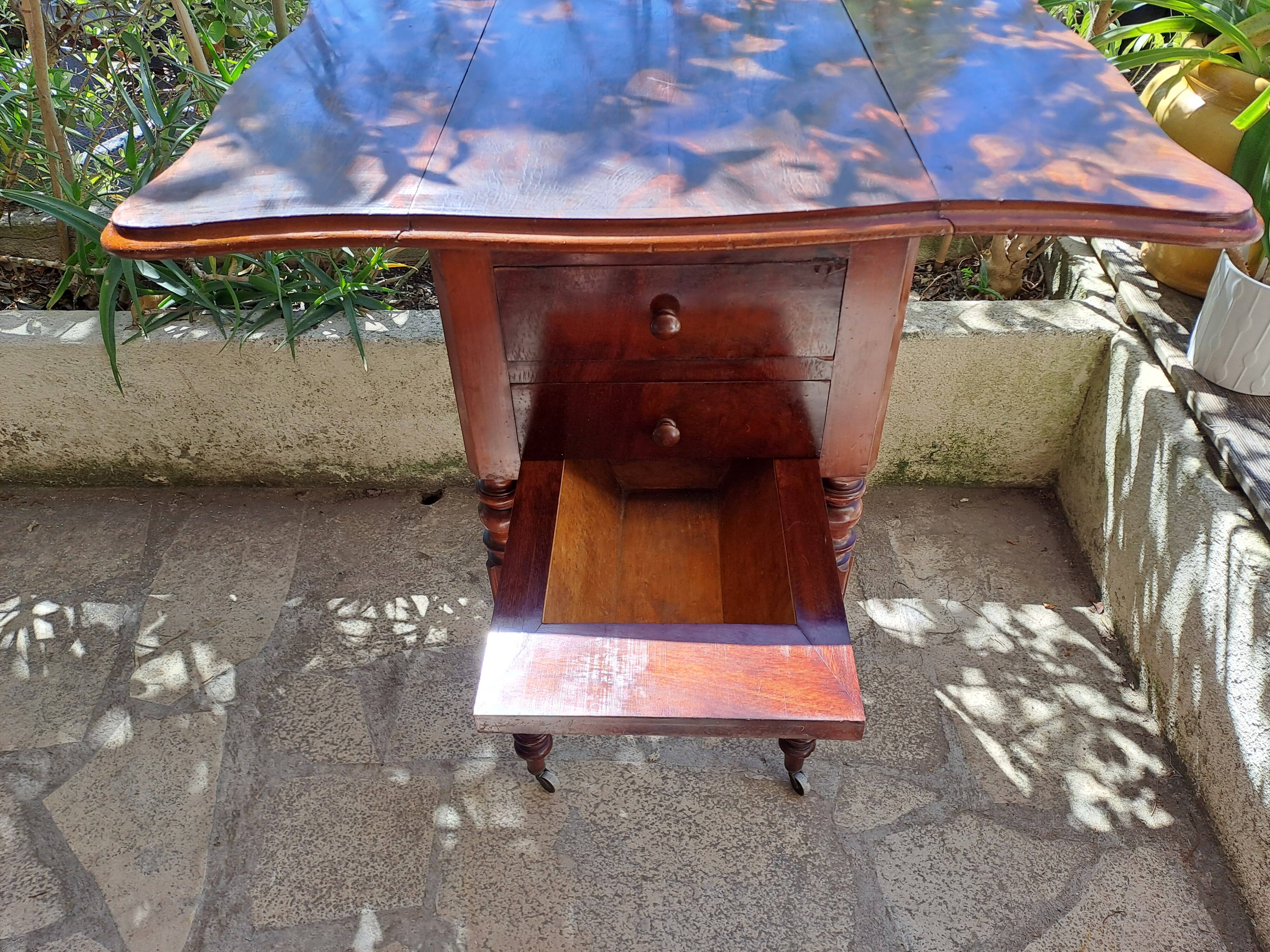 Foldable side table for washing or applying makeup in varnished solid wood 1920