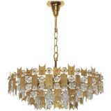 Impressive chandelier in gilded brass and crystal glass by Palwa, Germany, 1960s.