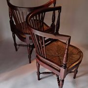 Pair of wicker corner armchairs in mahogany, Jugendstil, 1900.