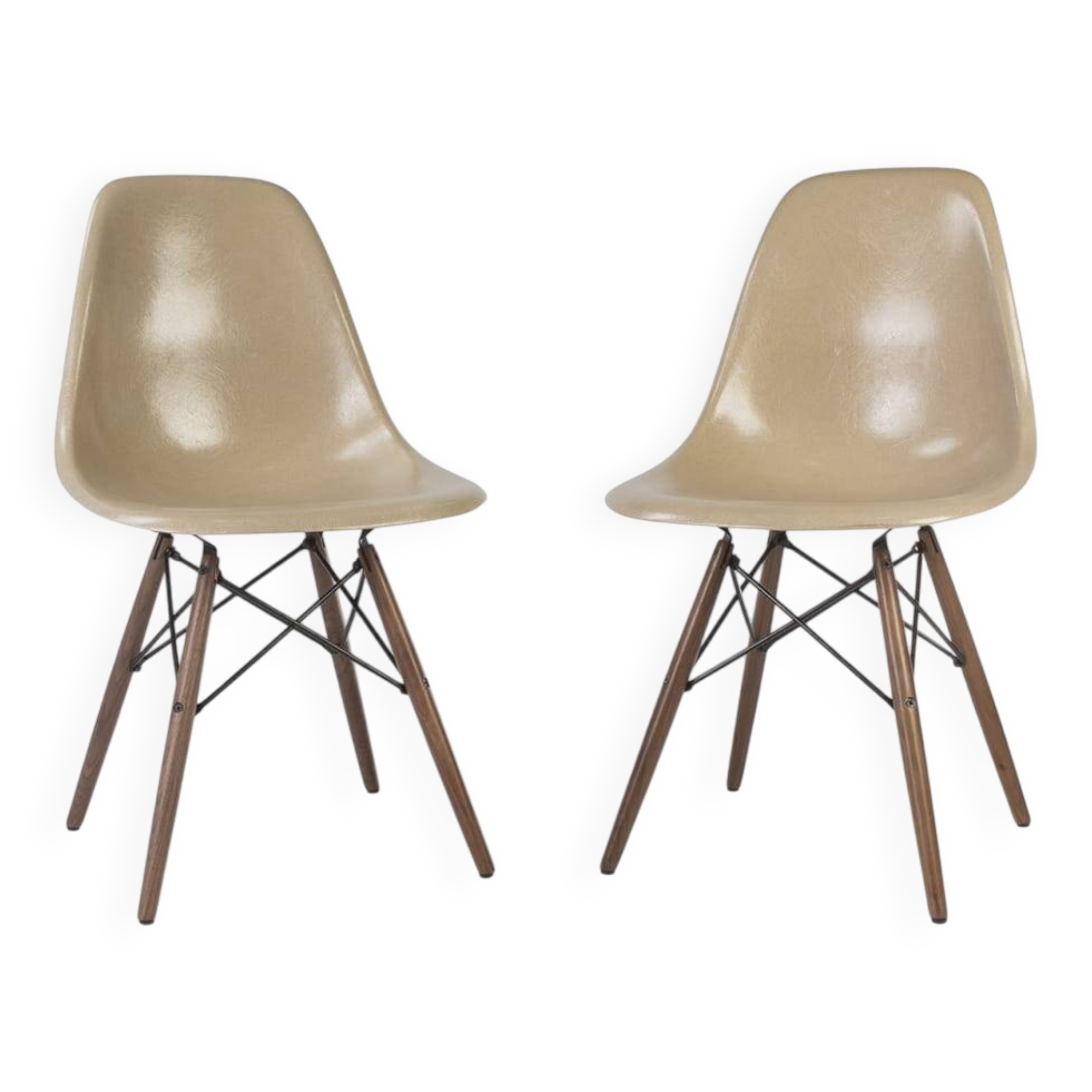 Greige Pair (2) Herman Miller Vintage Original Eames DSW Side Shell Chairs