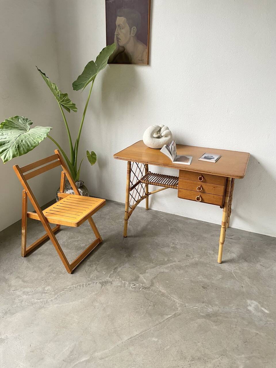 Bureau rotin Louis Sognot et sa chaise