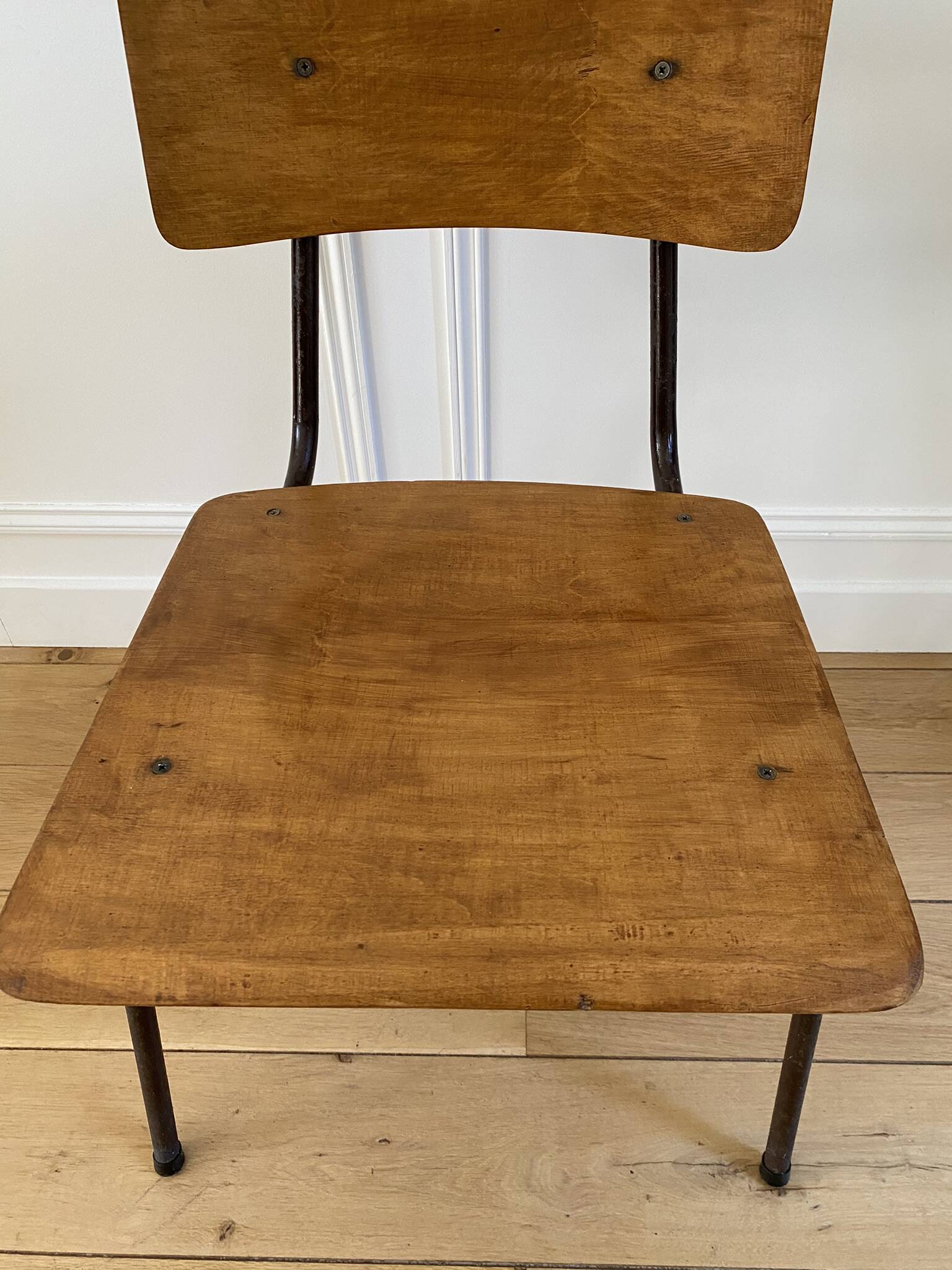 Industrial chair, vintage school chair, wood and metal