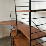 Modular vintage string wall shelf system with 1960-1980's desk