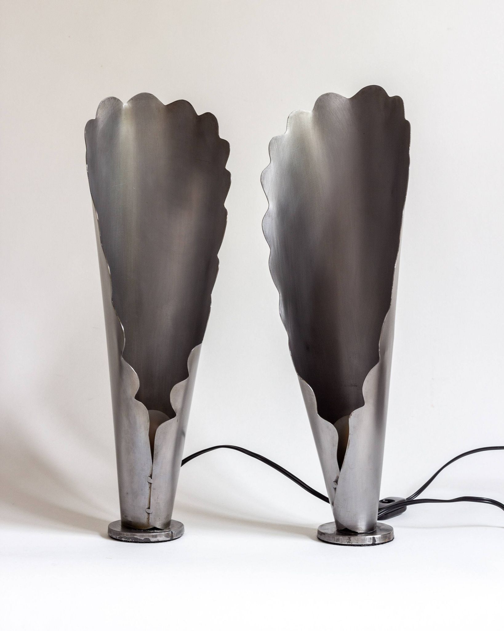 Pair of brushed steel lamps⎮60s, 70s
