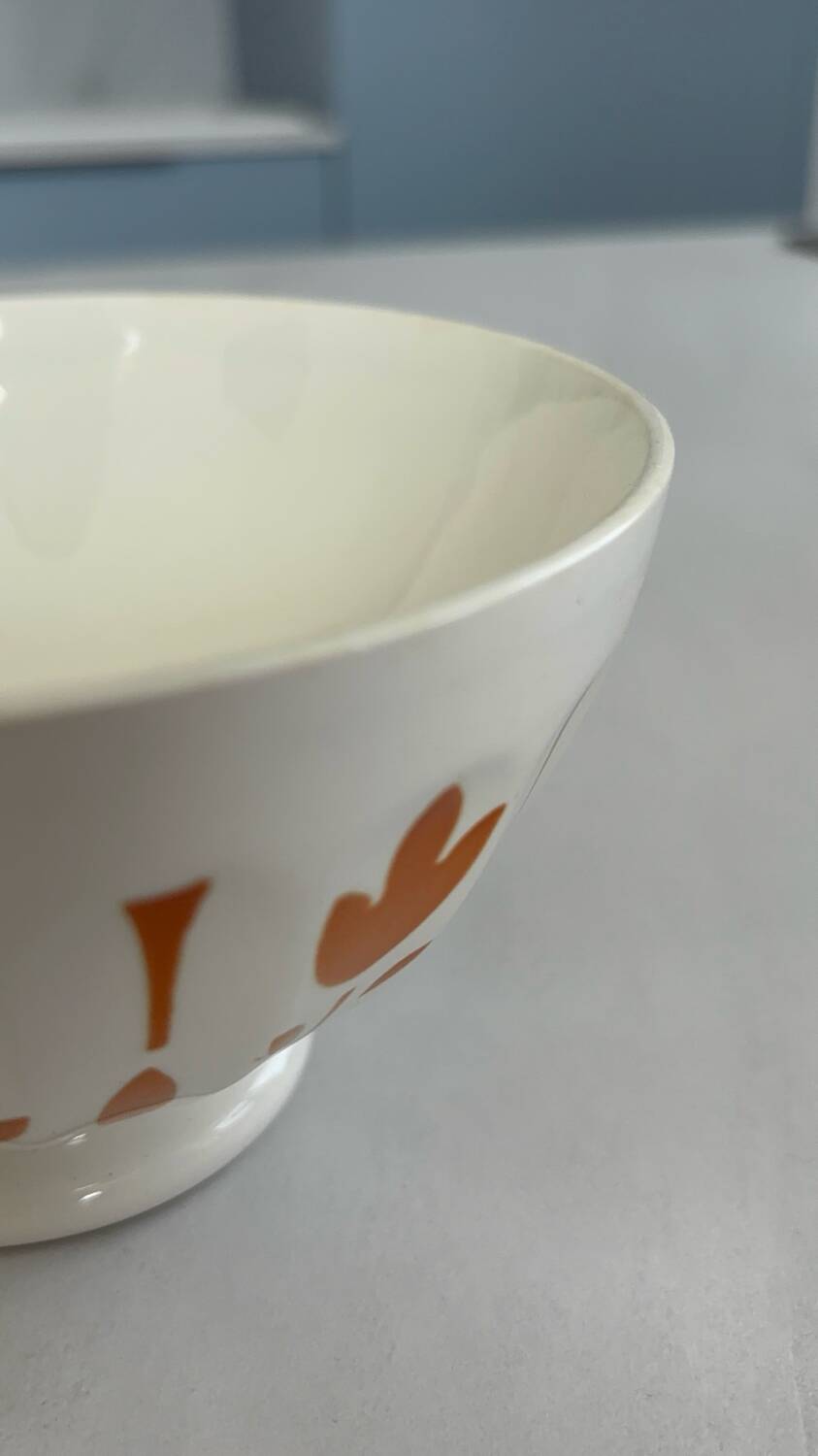 Antique bowl Sarreguemines France | Vintage yellow flower earthenware bowl | Va