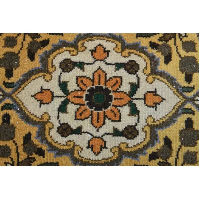 Tapis couloir vintage turc Oushak fait main en laine et coton jaune 59x378