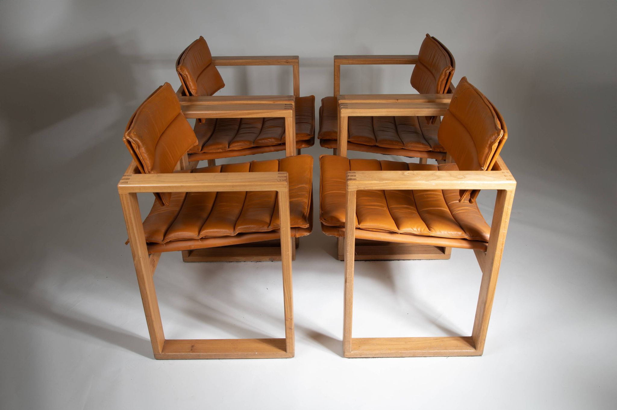 Cubic Pinewood & Leather Armchair by Ate van Apeldoorn for Houtwerk Hattem,