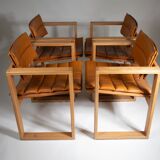 Cubic Pinewood & Leather Armchair by Ate van Apeldoorn for Houtwerk Hattem,