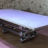 Coffee table with steel tube structure and marble top