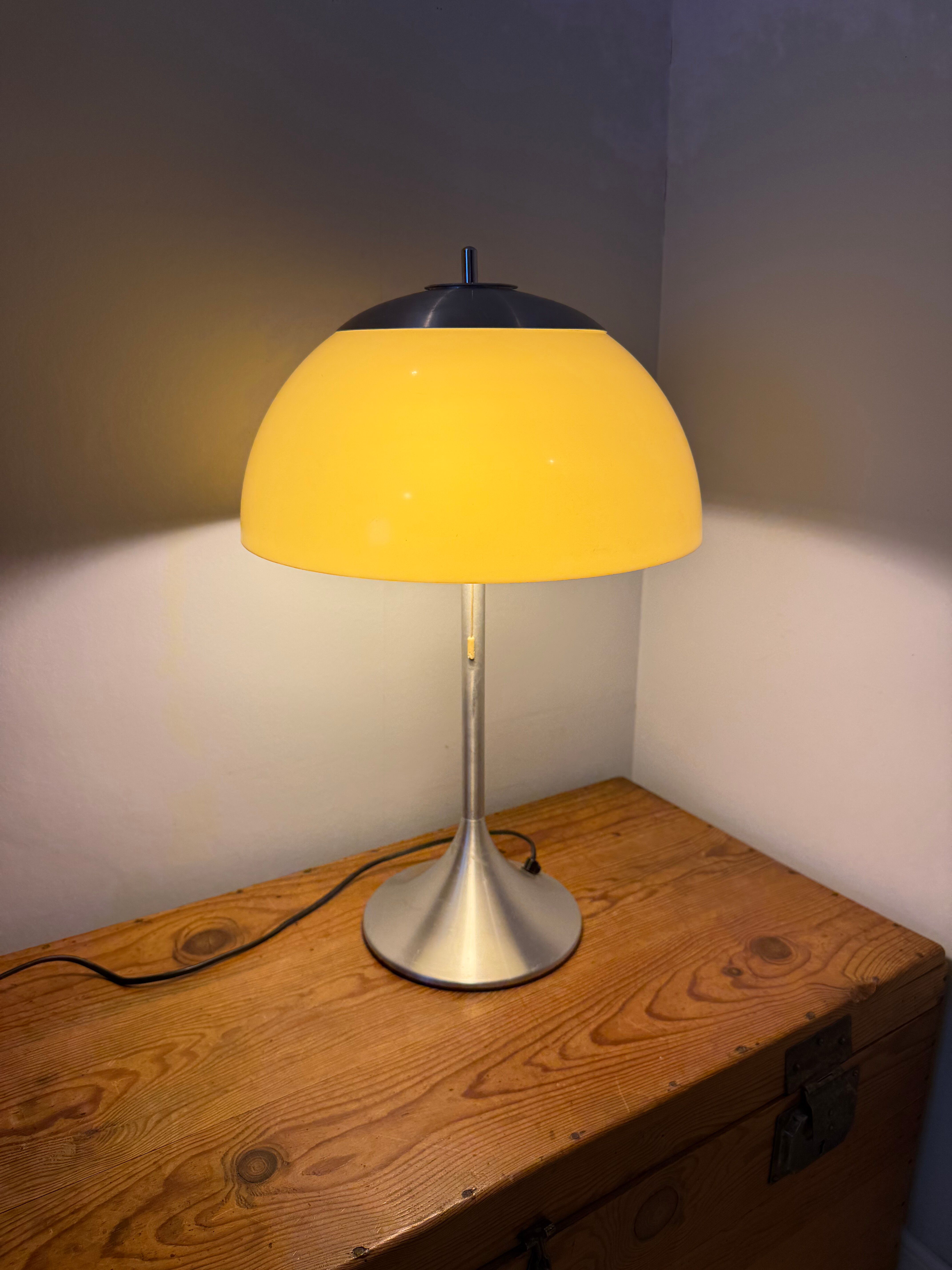 Space age mid-century mushroom lamp in brushed aluminium.