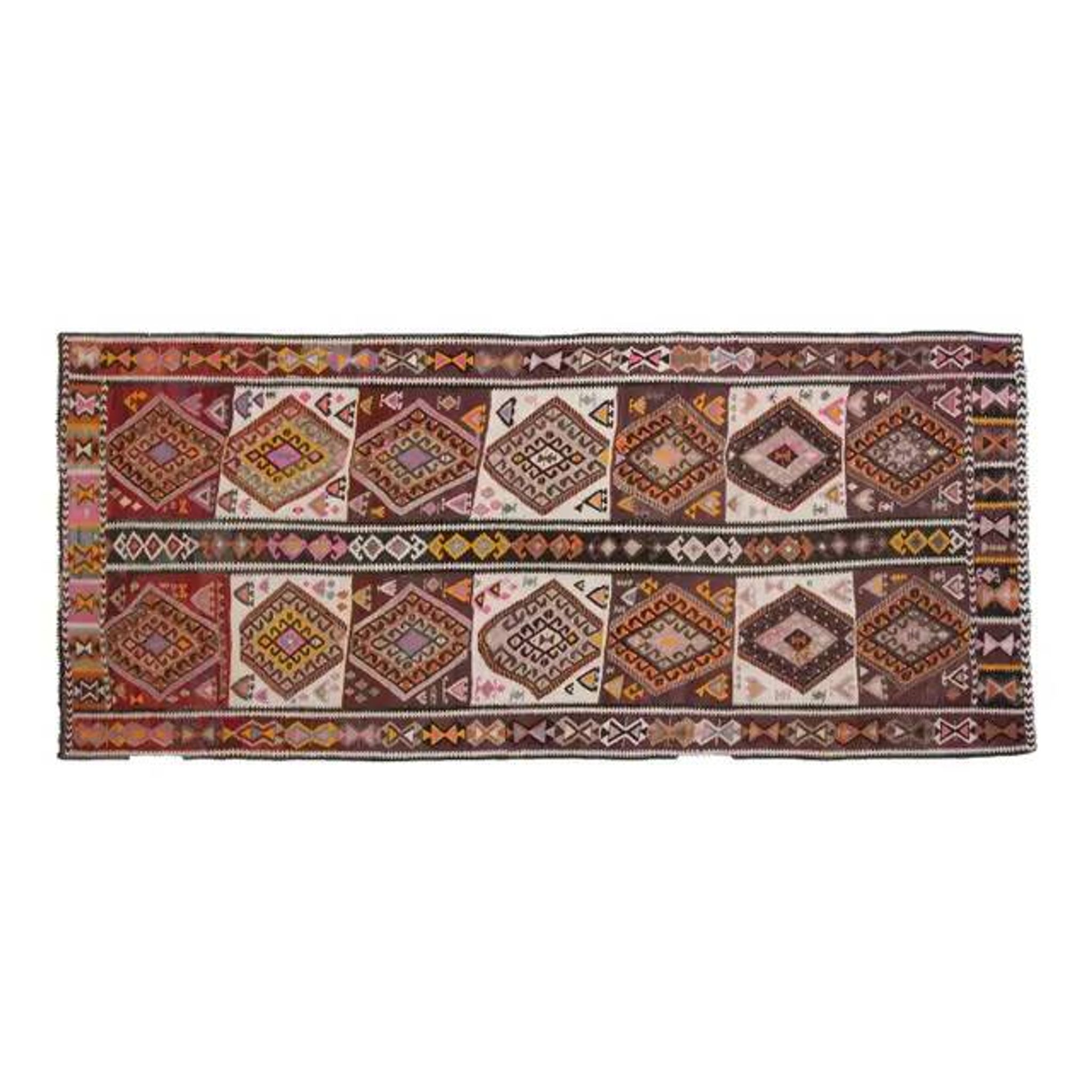 1970s Vintage Turkish Oushak Handmade Wool Cotton Brown Runner Rug 135x300