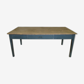 Country table table in black patinated pine 196 cm