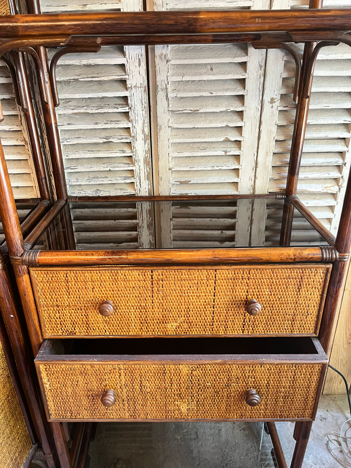 Enfilade étagère rotin vintage