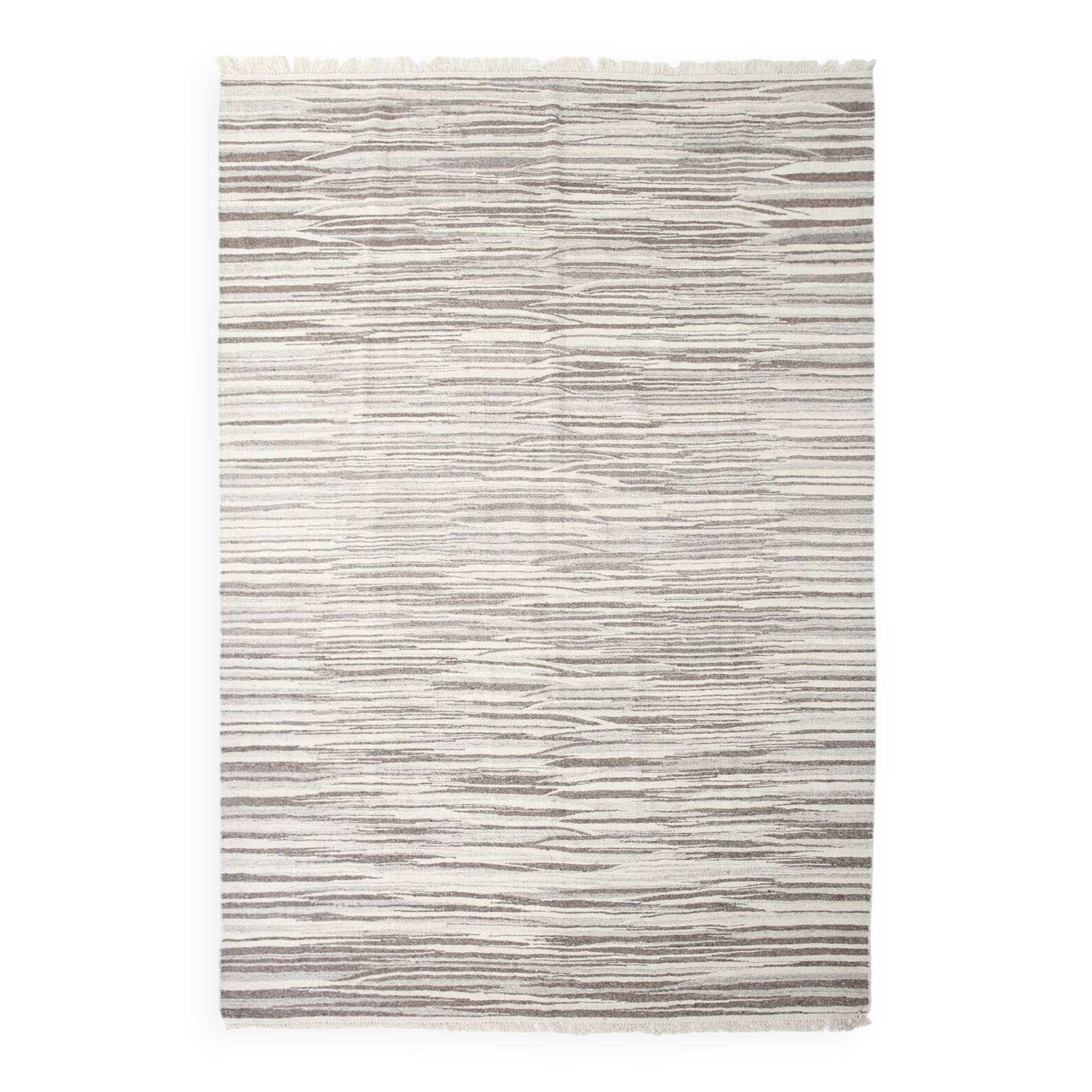 8x10 Beige & Light Brown %100 Wool Handmade Striped Kilim Rug, 232x291 Cm