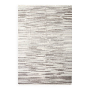 Tapis Kilim rayé fait main en laine 100 % beige et marron clair, 8x10, 232x291 cm