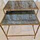 Pair of vintage nesting tables in faux bamboo with a gold finish – distressed mirrors