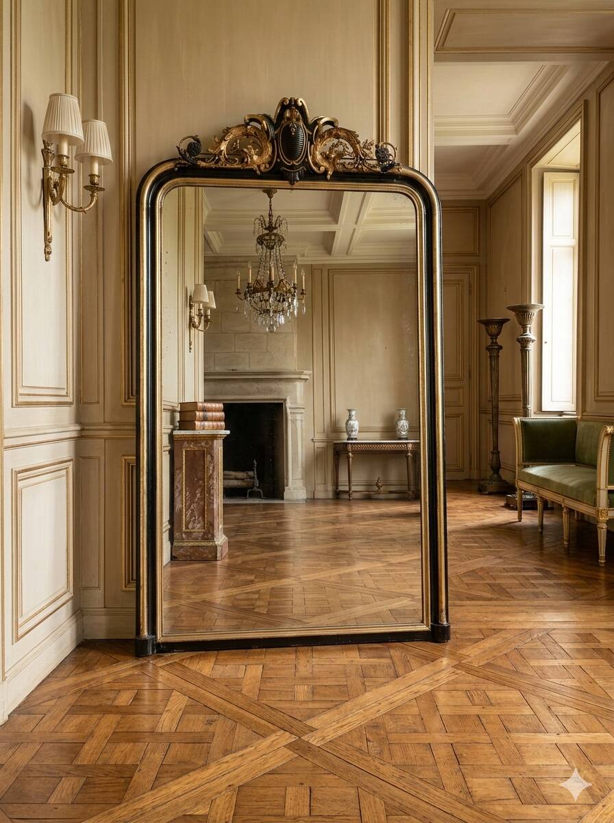 Napoleon III mirror from the 19th century with gold leaf, 190cm H