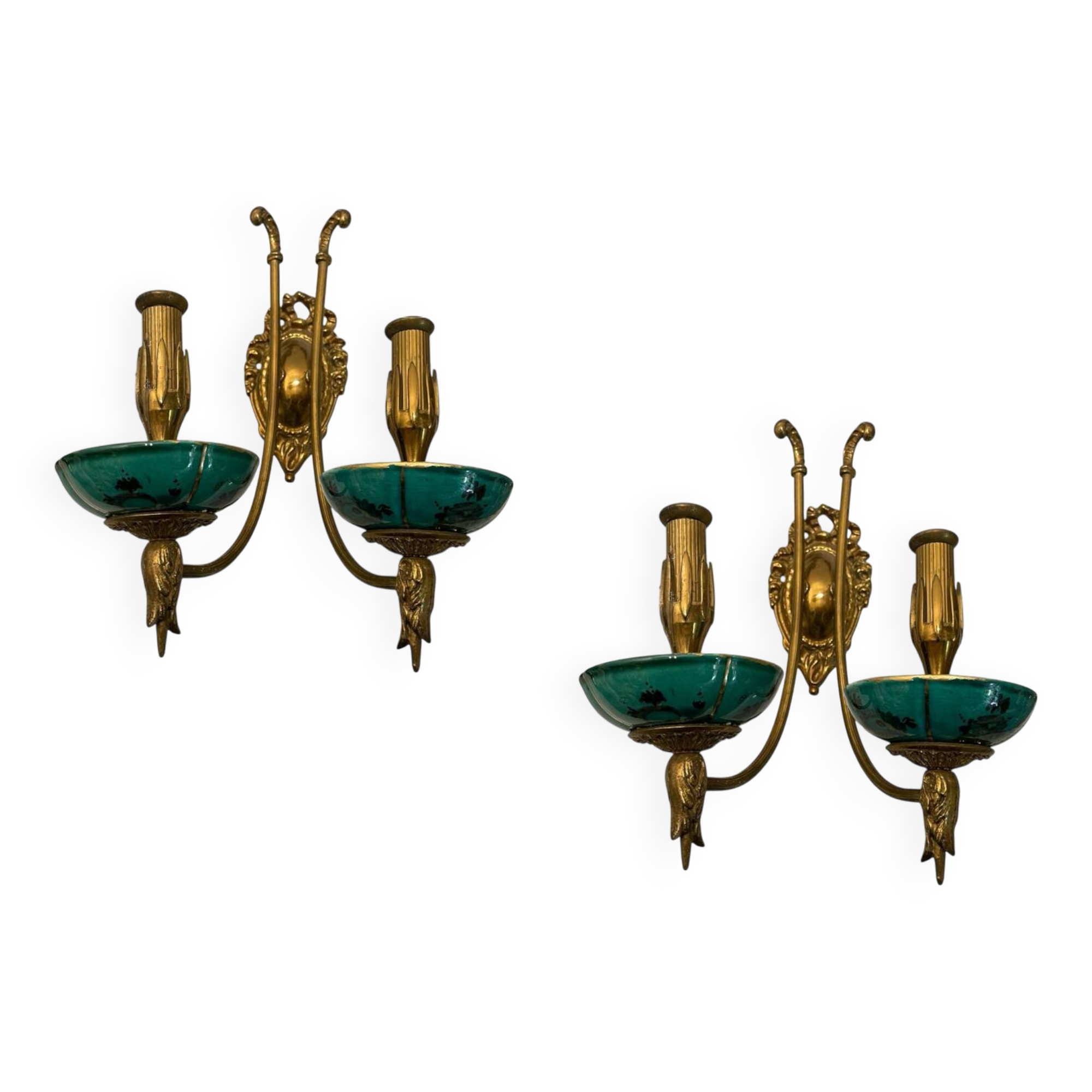 Brass Ceramic Sconces Set of 2 1940’s
