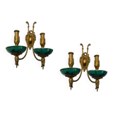 Brass Ceramic Sconces Set of 2 1940’s