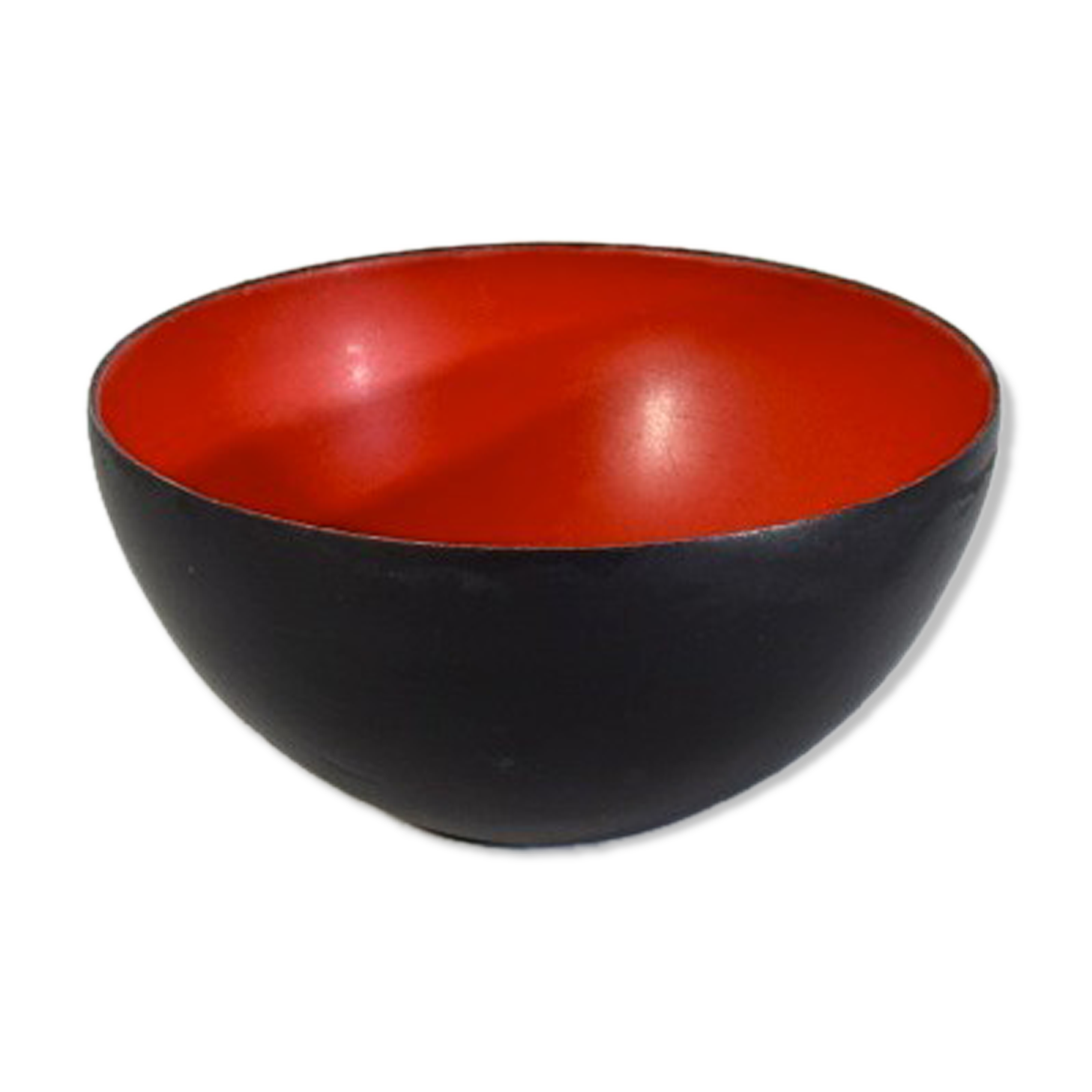 Vintage Krenit bowl by Herbert Krenchel, Denmark 1950, black metal and red enamel