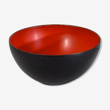 Vintage Krenit bowl by Herbert Krenchel, Denmark 1950, black metal and red enamel