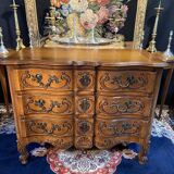 Louis XV style chest of drawers with crossbow front and 3 drawers in solid walnut