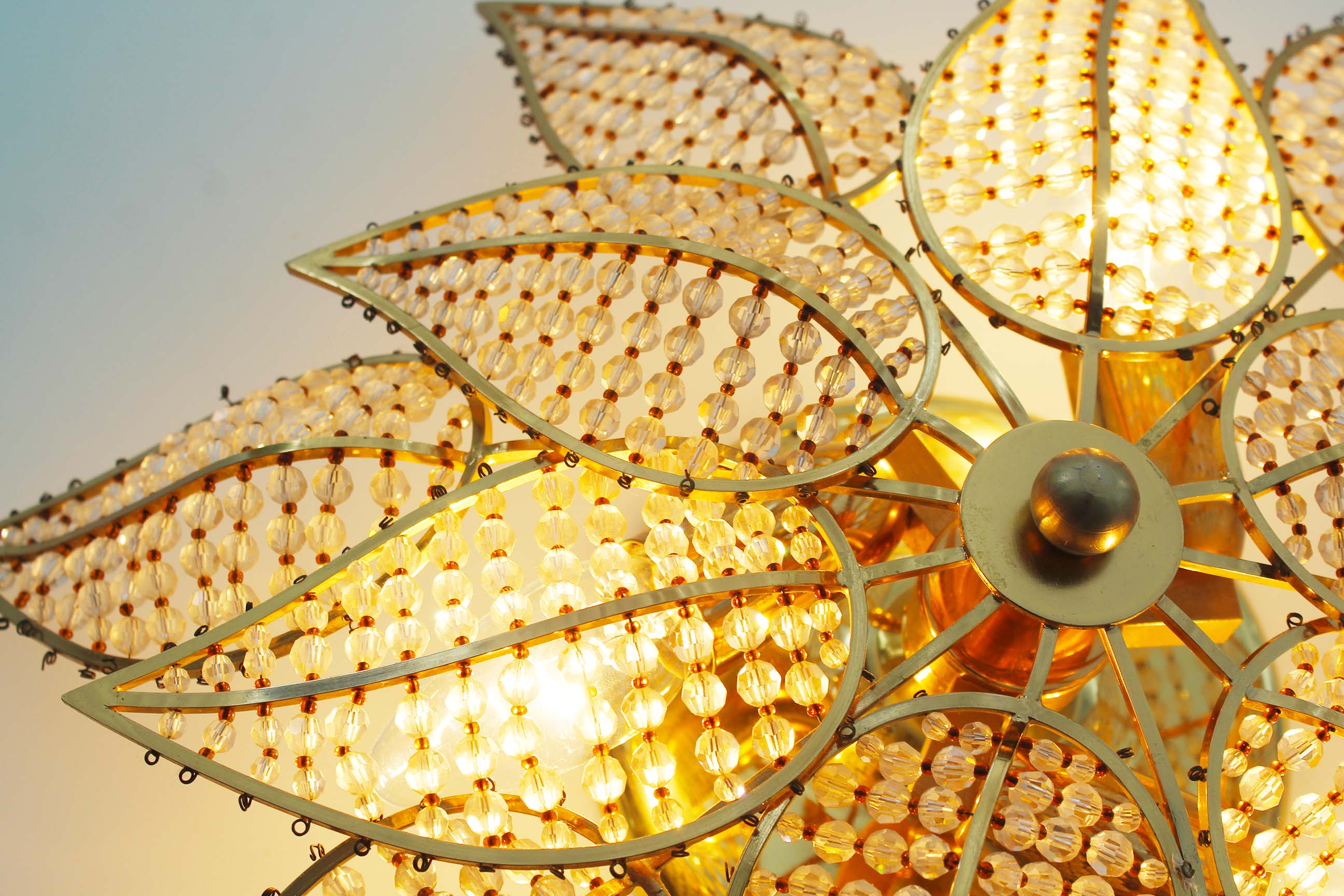 Brass and crystal flush mount ceiling or wall light by Palwa