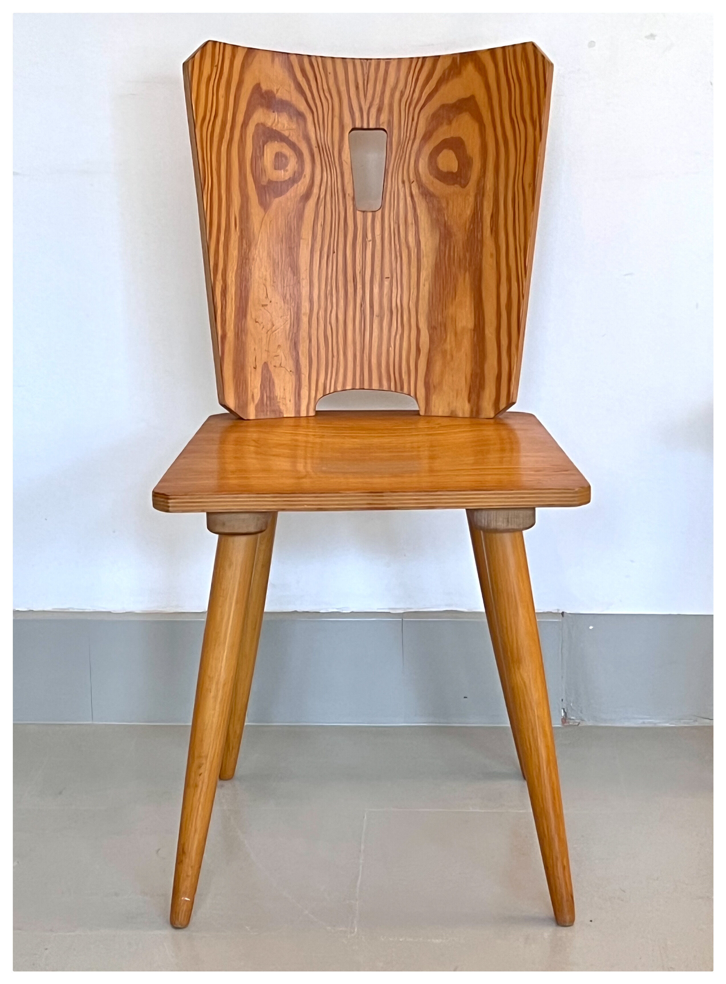 Vintage brutalist pine chairs