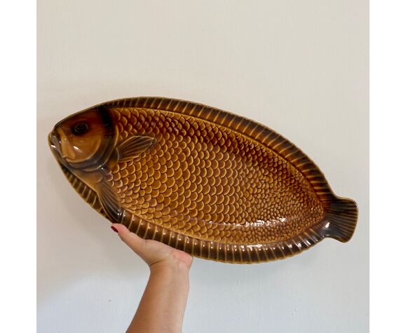 Plat vintage Sarreguemines en forme de poisson
