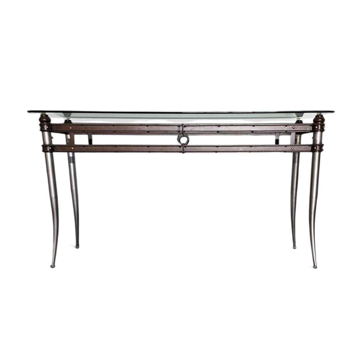 Console avec plateau en verre des années 1980