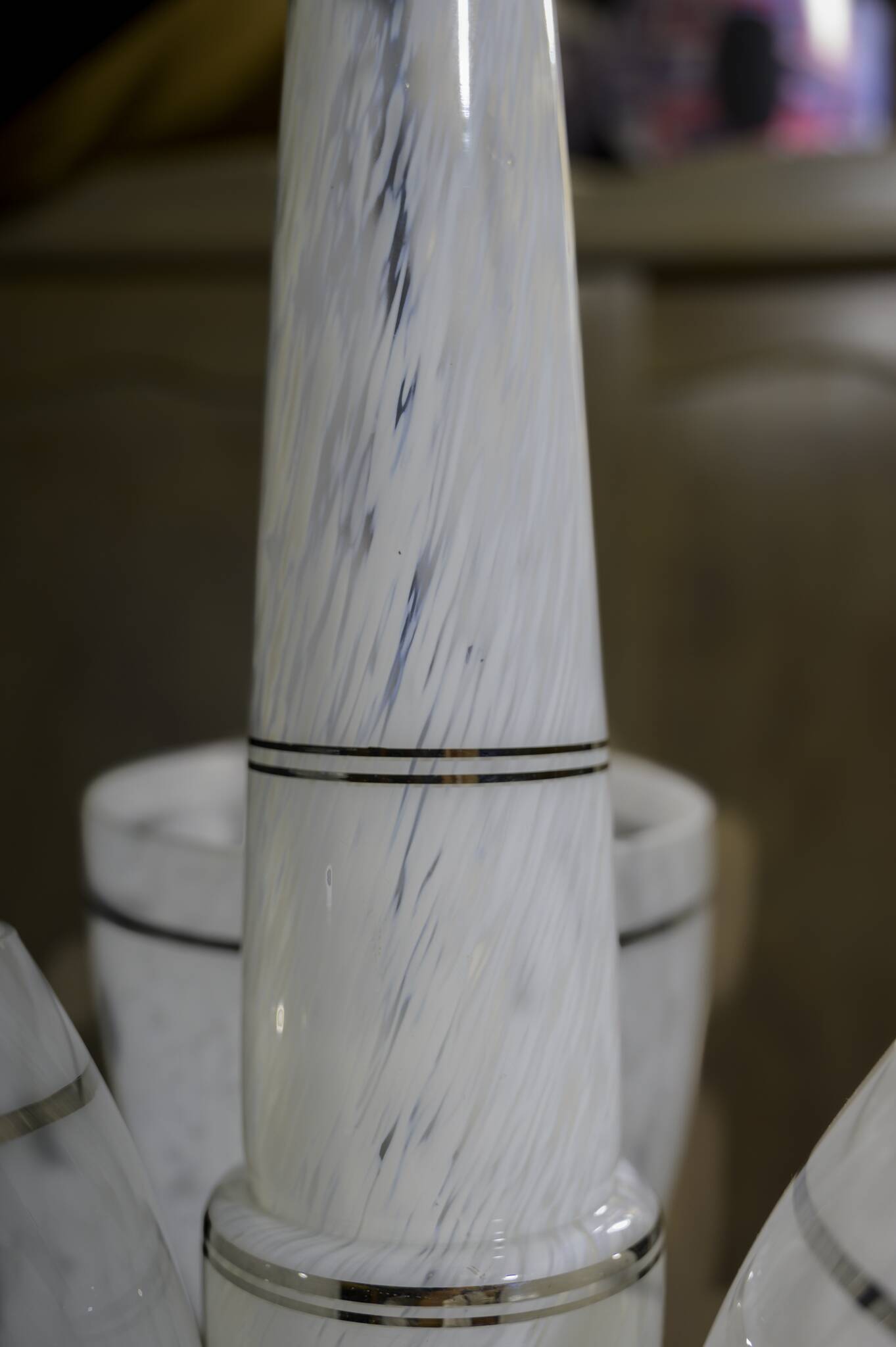 Art Deco chandelier/suspension with 3 domes in mixed glass and chrome metal