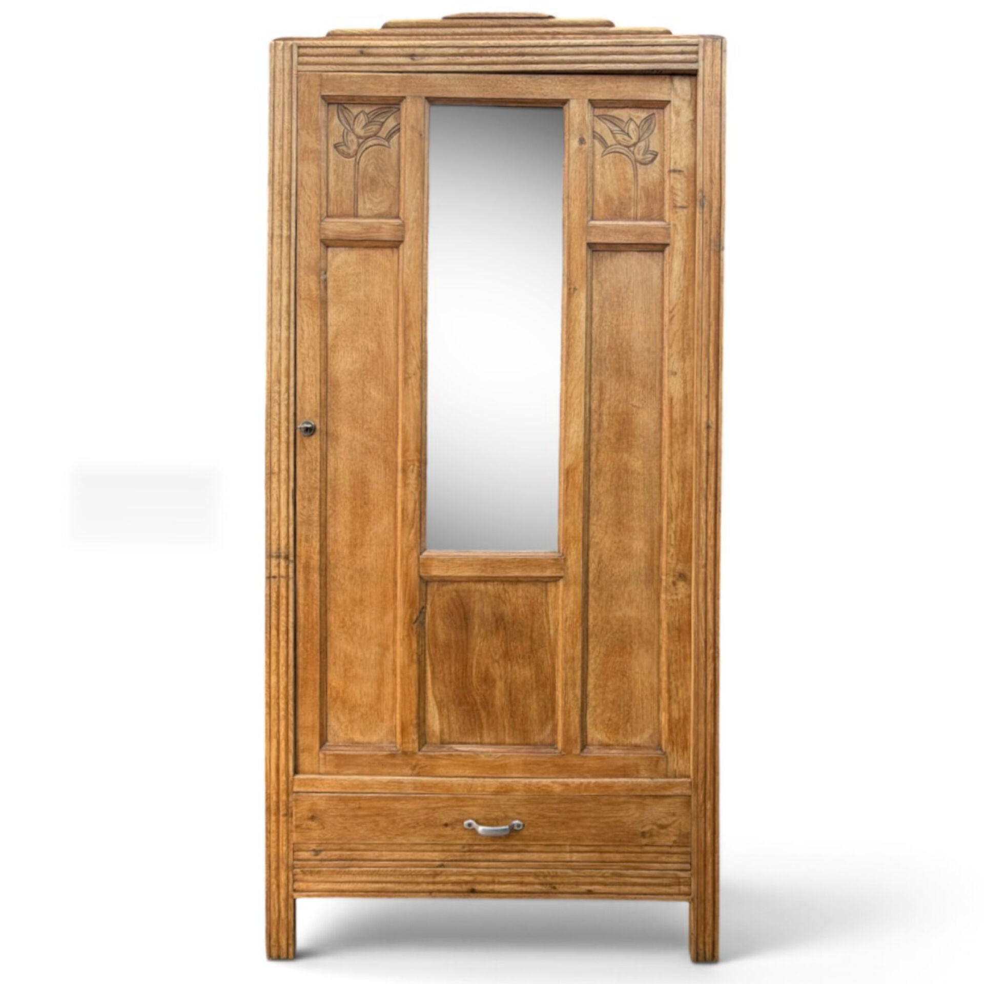 Parisian Art Deco wardrobe in raw oak, renovated.
