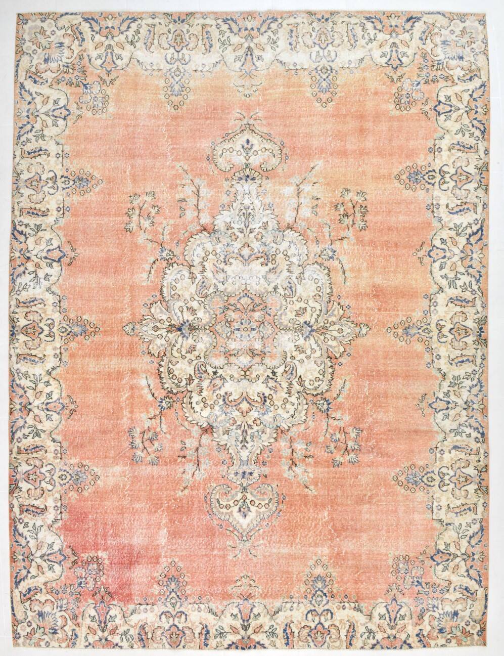 Faded Salmon Vintage Large Antique Rug For Living Room, 261x350 Cm