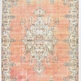 Faded Salmon Vintage Large Antique Rug For Living Room, 261x350 Cm